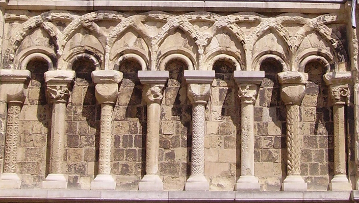 Detail of a Norman arcade at Canterbury Cathedral. The similarity with some of the stone details at Durham Cathedral is striking.